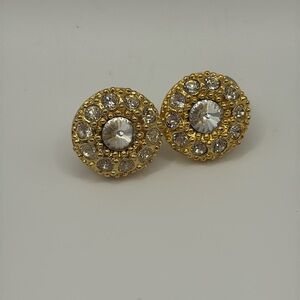 Vintage Rivioli Gold and Silver Crystal Stud Post Back Earrings